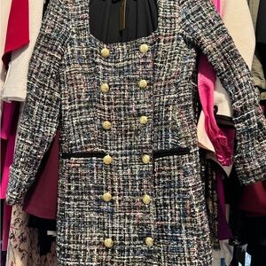 Alexia Admor Black and White Tweed Long Sleeve Dress